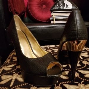 Liliana black gold peep toe heels shoes